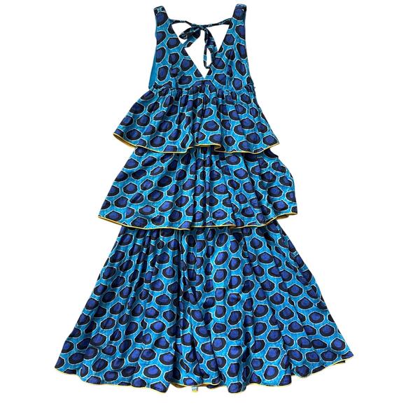 Rhode Leela Tiered Abstract Print Cotton Midi Dress in Blue Ikat Size Medium - Picture 6 of 10